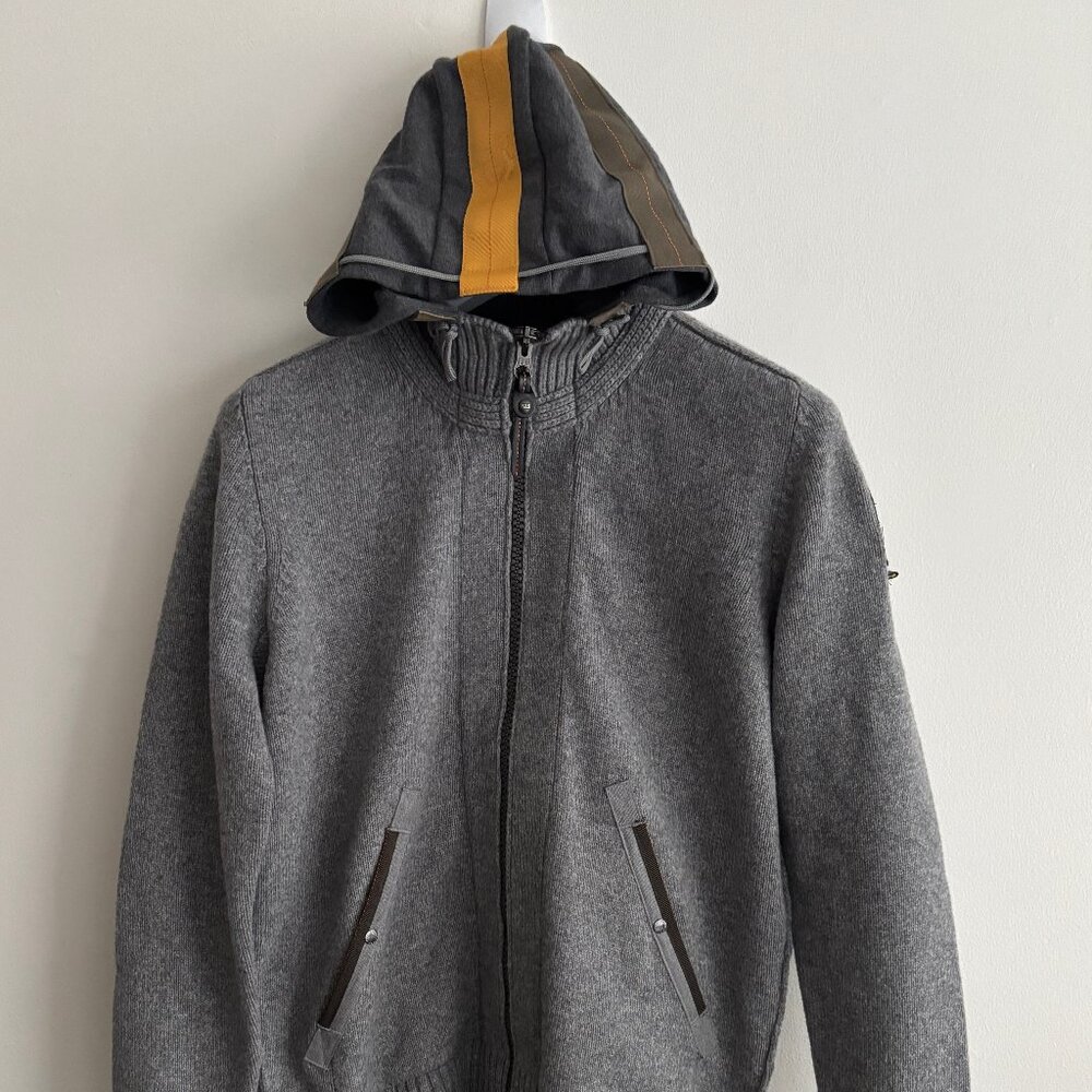 $1200 Parajumpers Grey Knit Wool Zip Hood Cardigan Sweater Raglan Sleeve - Large